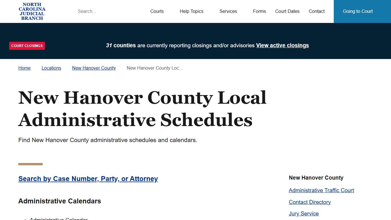 New Hanover County Local Administrative Schedules North Carolina Judicial Branch